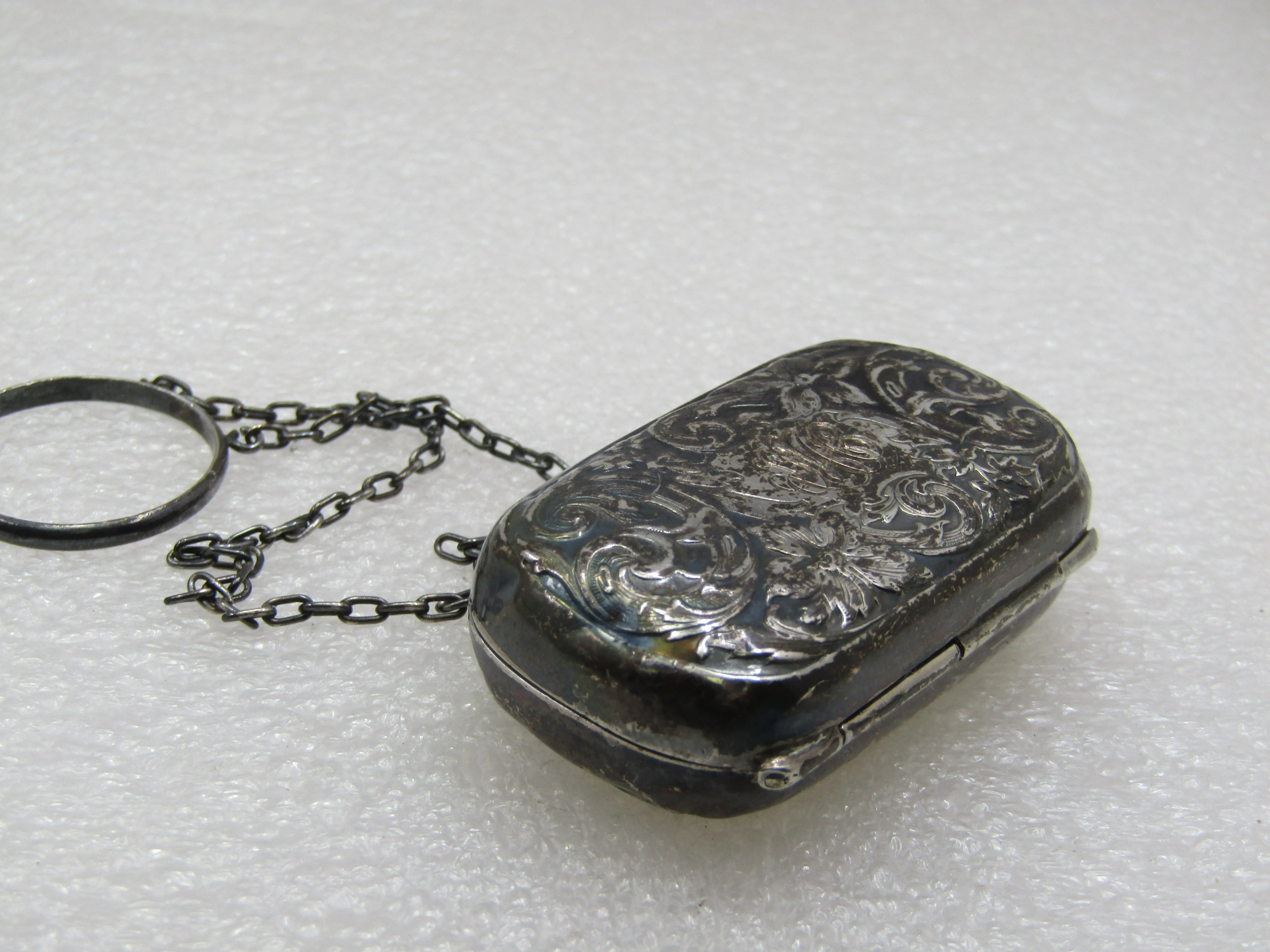 Antique 1900's Sterling Silver Dime Purse with double chain and a ring.
