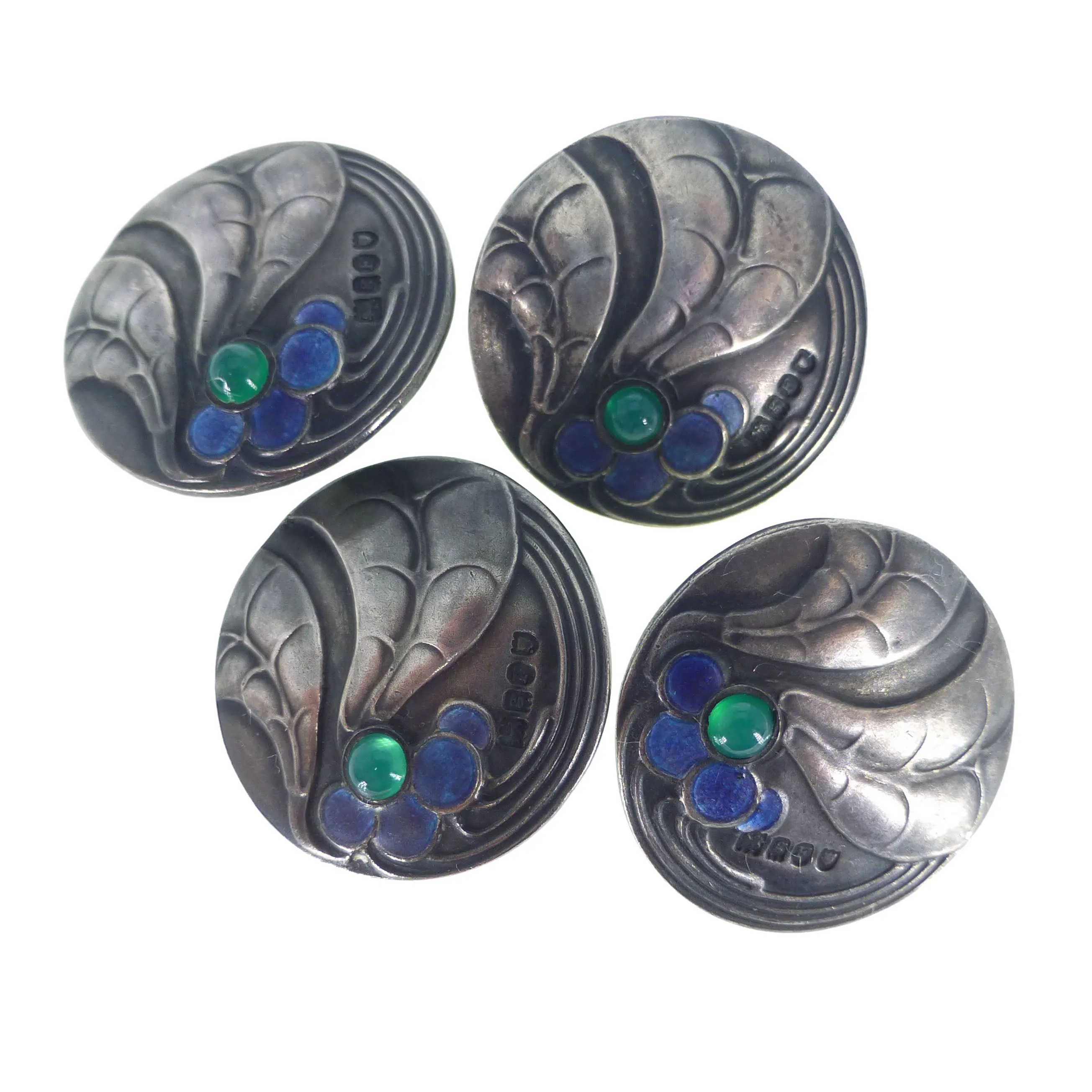 Antique Art Nouveau Silver Theodor Fahrner Chrysoprase Buttons