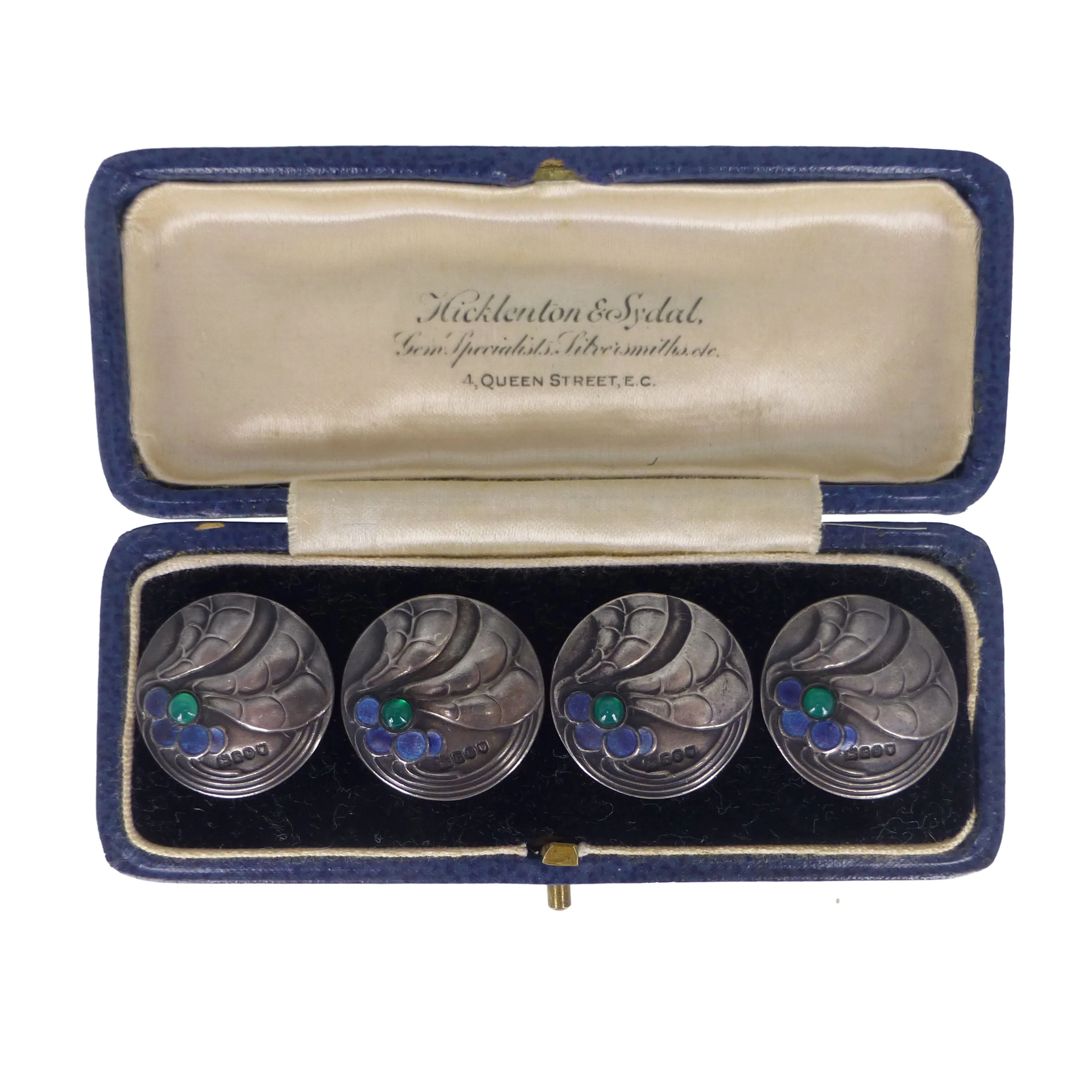 Antique Art Nouveau Silver Theodor Fahrner Chrysoprase Buttons