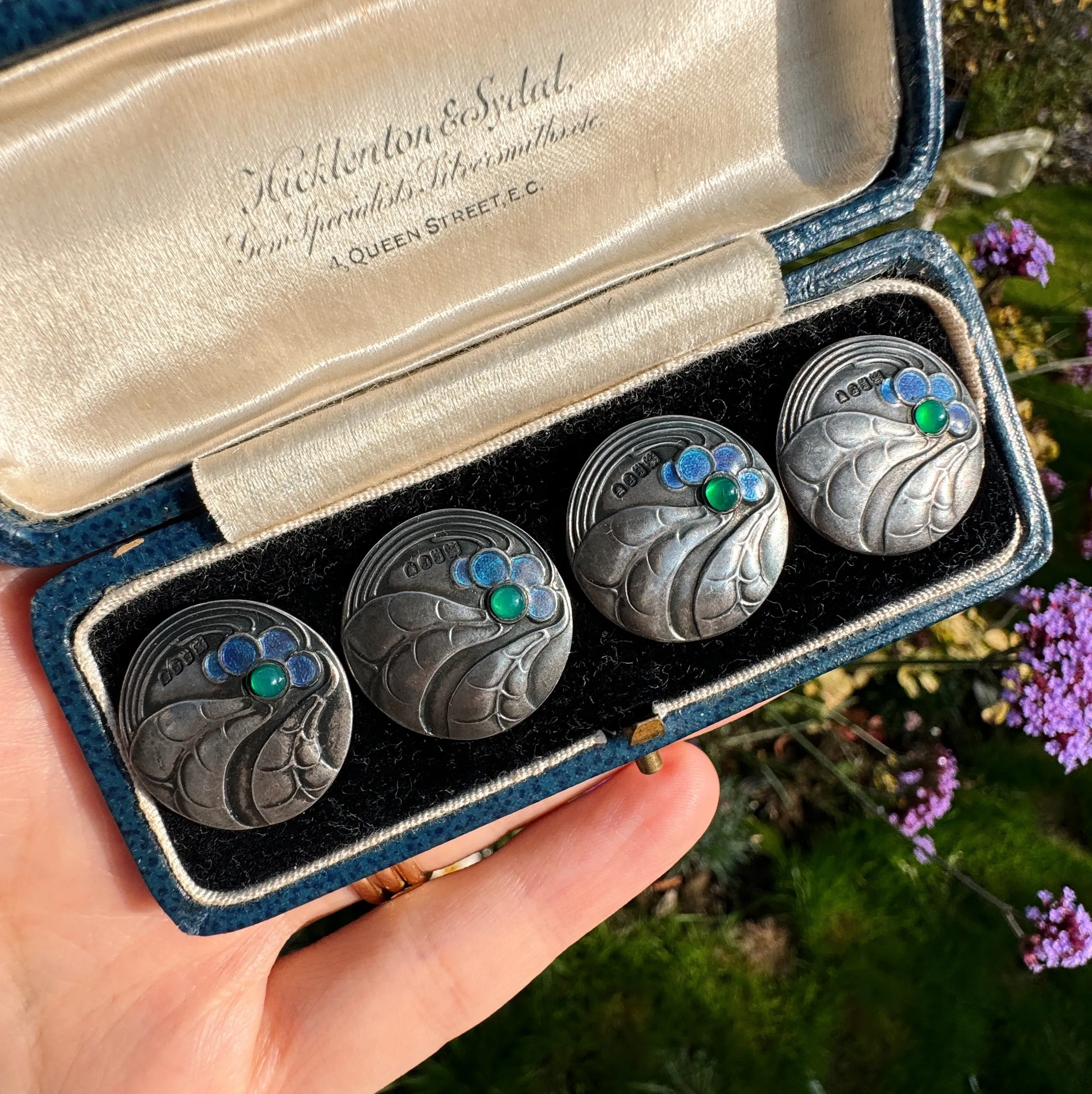 Antique Art Nouveau Silver Theodor Fahrner Chrysoprase Buttons