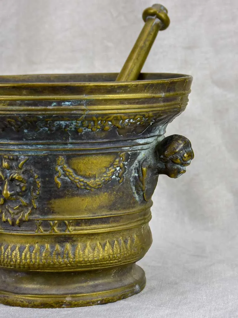 Antique bronze apothecary mortar and pestle