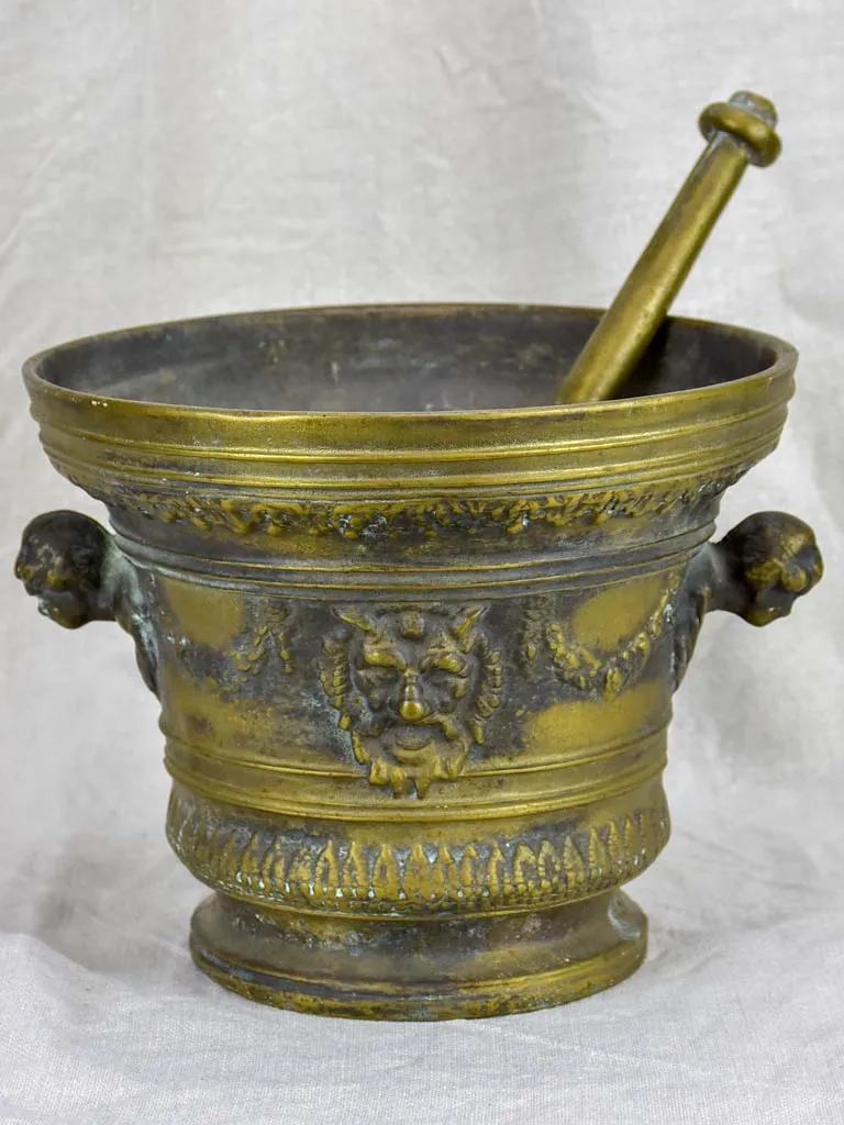 Antique bronze apothecary mortar and pestle
