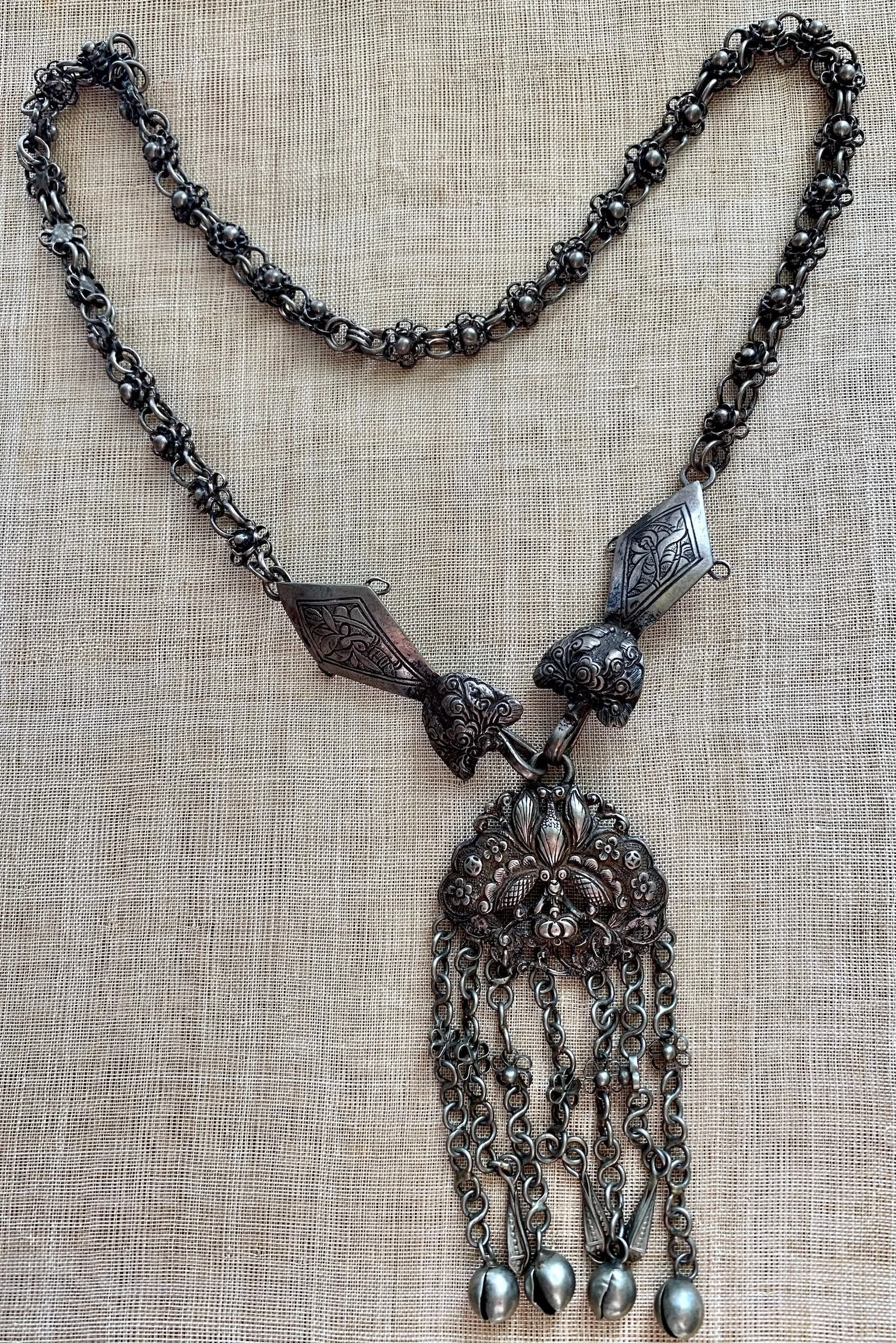 Antique Chinese Silver Necklace, Moth