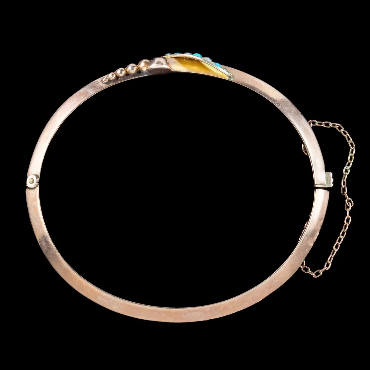 Antique Edwardian Turquoise Pearl Bangle 9ct Gold Dated 1901