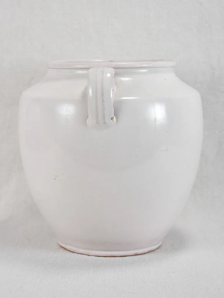 Antique French egg pot with white glaze & two handles - Martres Tolosane 9¾"