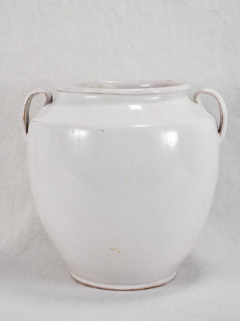 Antique French egg pot with white glaze & two handles - Martres Tolosane 9¾"
