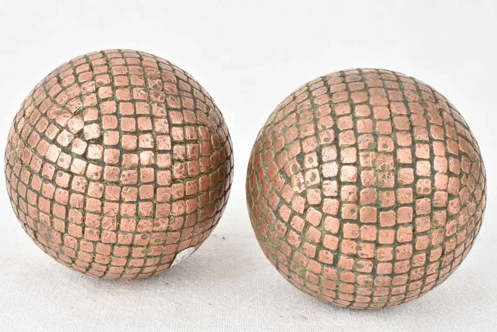 Antique French petanque balls - copper 4"