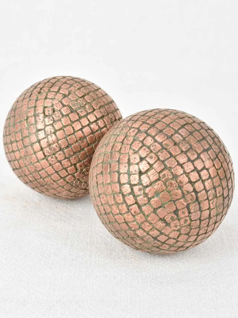 Antique French petanque balls - copper 4"