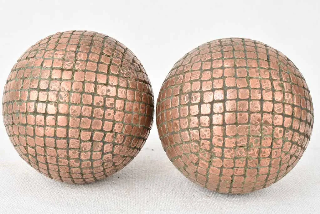 Antique French petanque balls - copper 4"