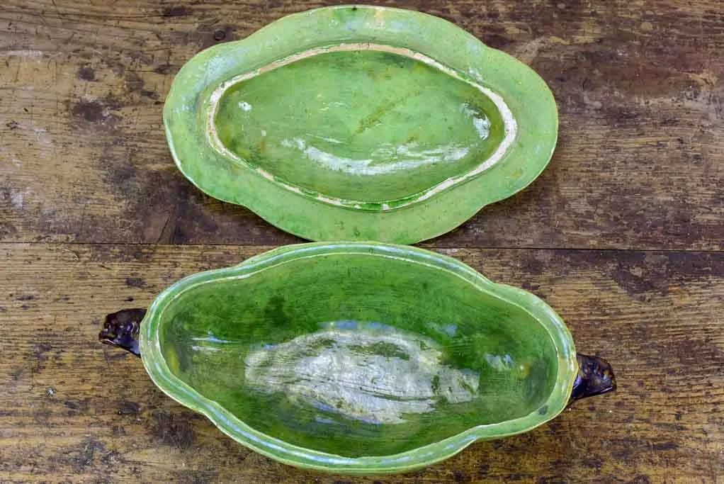 Antique French vegetable tureen from Dieulefit - green glaze
