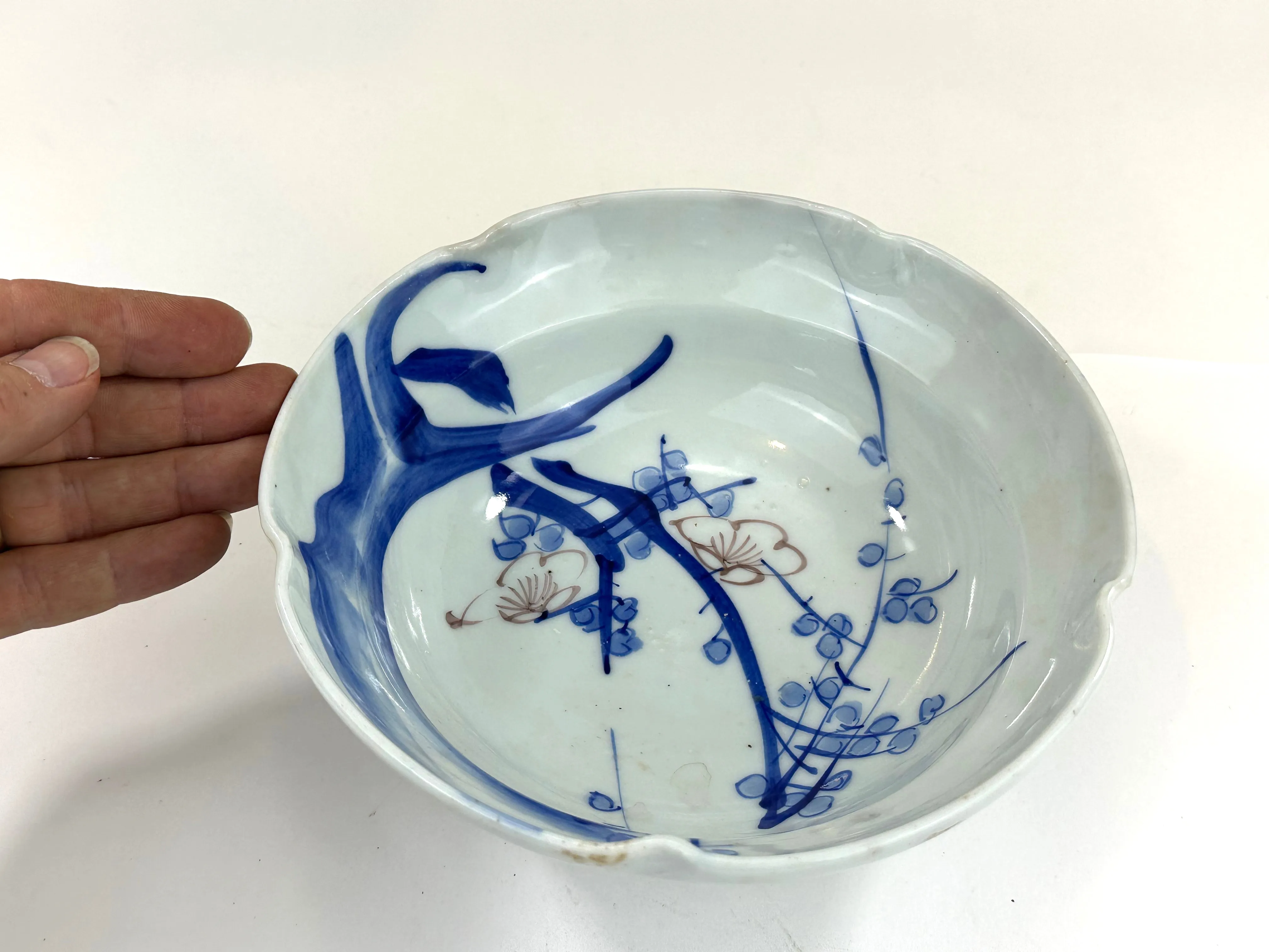 Antique Japanese Meiji Era c1870’s Hand Painted Imari Ceramic Bowl Cherry Blossoms 7.5”