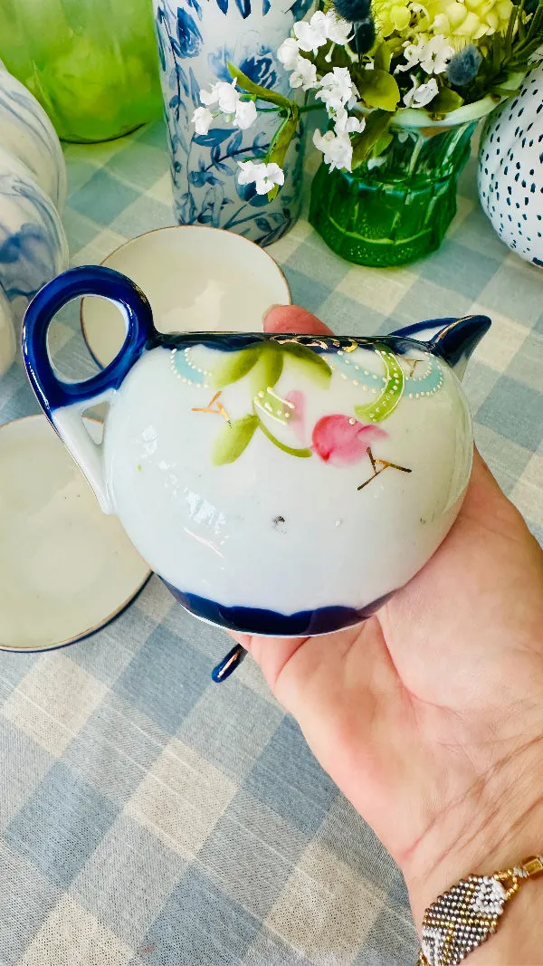 Antique Nippon Creamer and 3 Teacups, Hand Painted