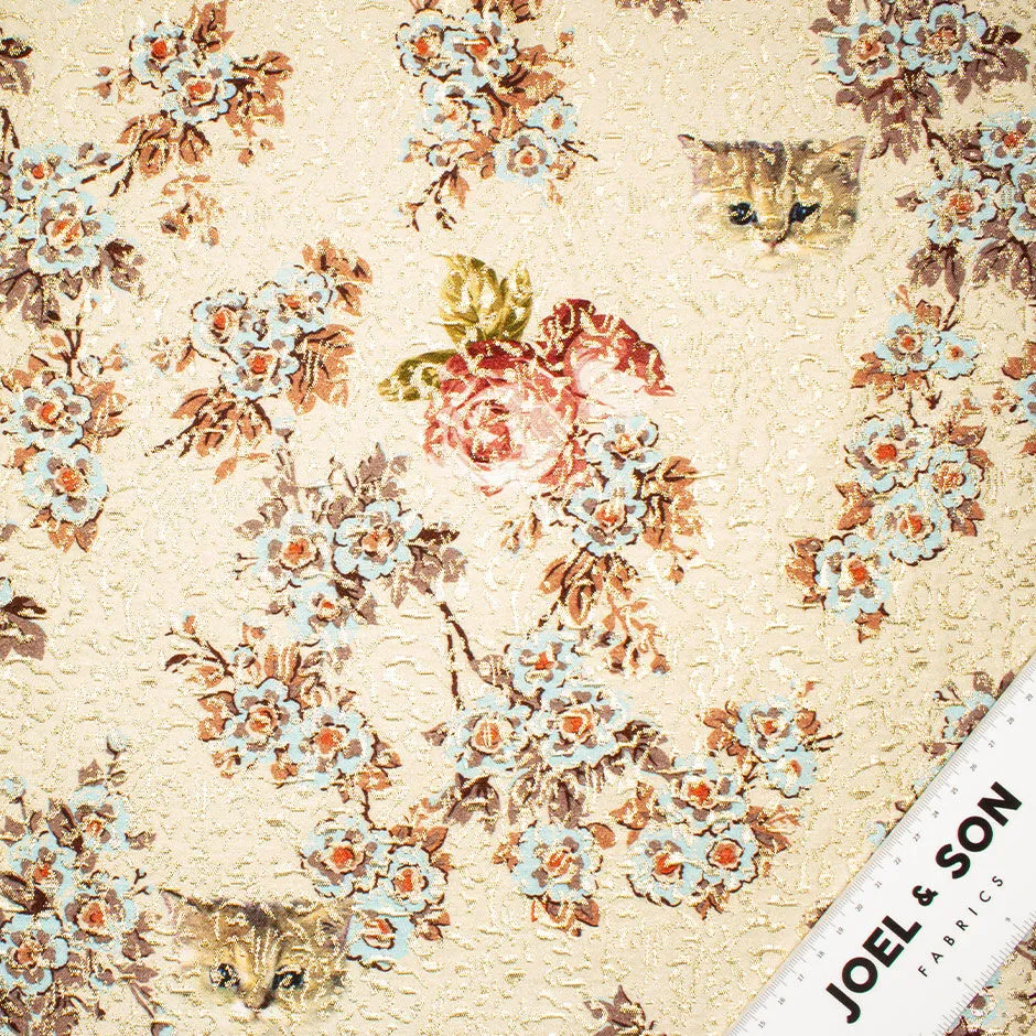 Antique Rose Pink Floral on Champagne & Gold Metallic Cloqué