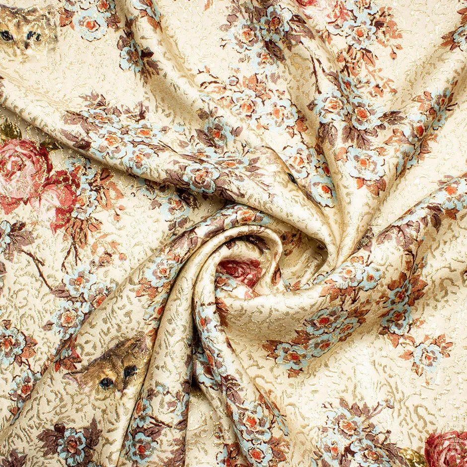 Antique Rose Pink Floral on Champagne & Gold Metallic Cloqué