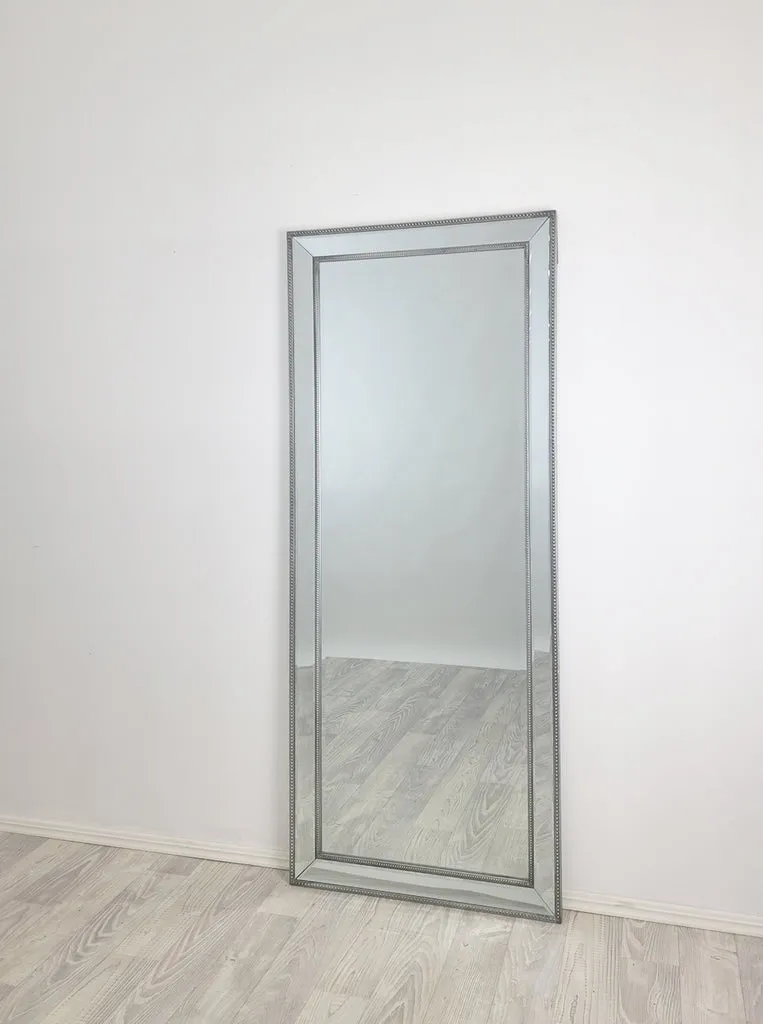Antique Silver Beaded Framed Wall Mirror 70x170cm