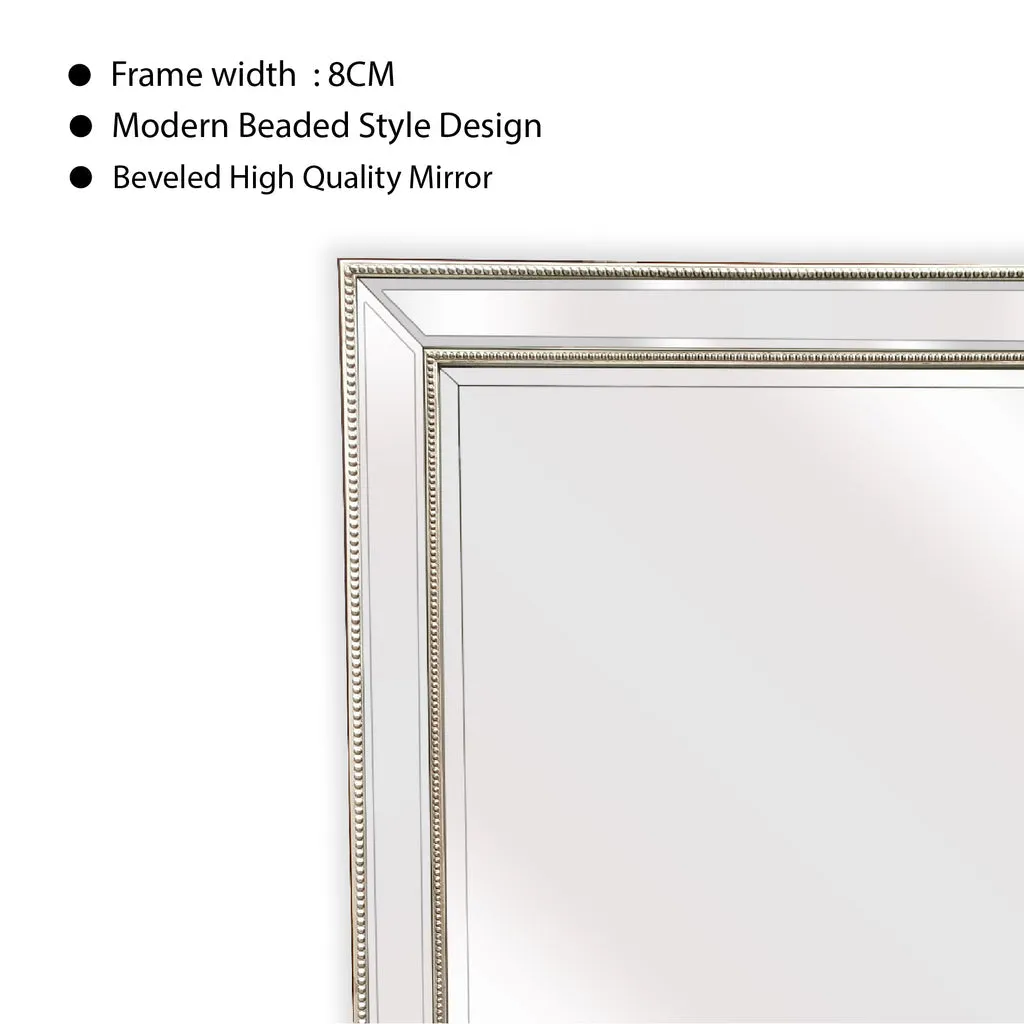 Antique Silver Beaded Framed Wall Mirror 70x170cm