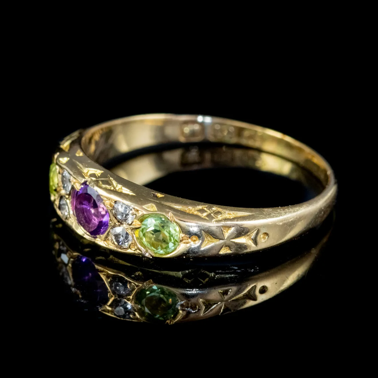 Antique Suffragette Ring 18Ct Gold Amethyst Diamond Peridot Circa 1910