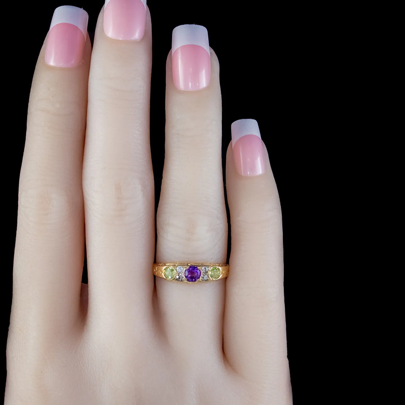 Antique Suffragette Ring 18Ct Gold Amethyst Diamond Peridot Circa 1910