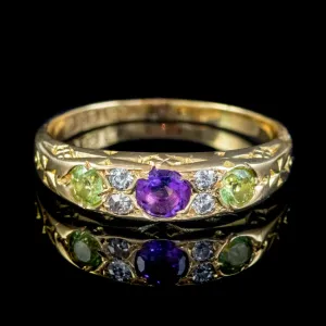 Antique Suffragette Ring 18Ct Gold Amethyst Diamond Peridot Circa 1910