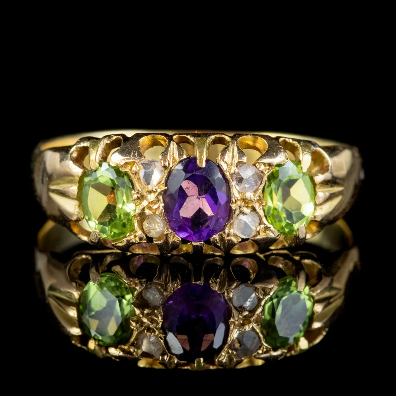 Antique Suffragette Ring Amethyst Peridot Diamond 15Ct Gold Circa 1910