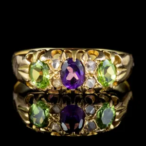 Antique Suffragette Ring Amethyst Peridot Diamond 15Ct Gold Circa 1910