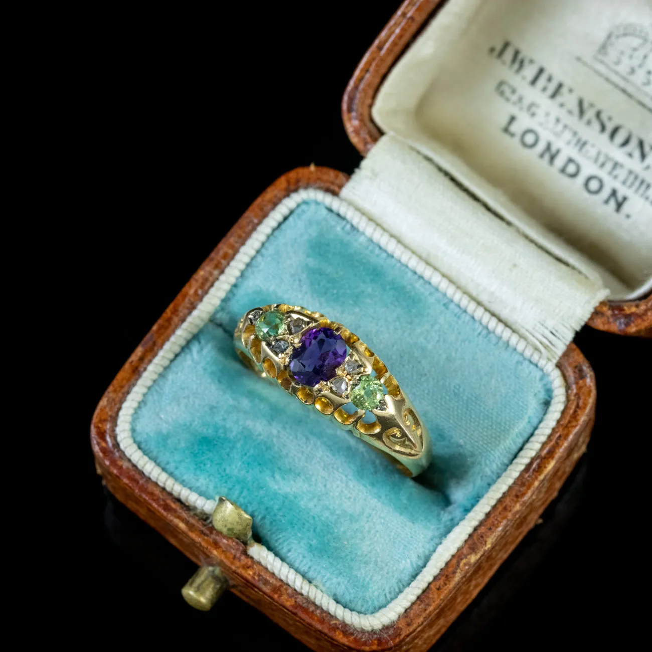 Antique Suffragette Ring Amethyst Peridot Diamond Edwardian Circa 1910