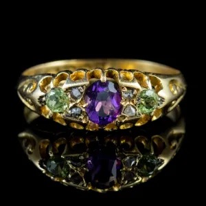 Antique Suffragette Ring Amethyst Peridot Diamond Edwardian Circa 1910