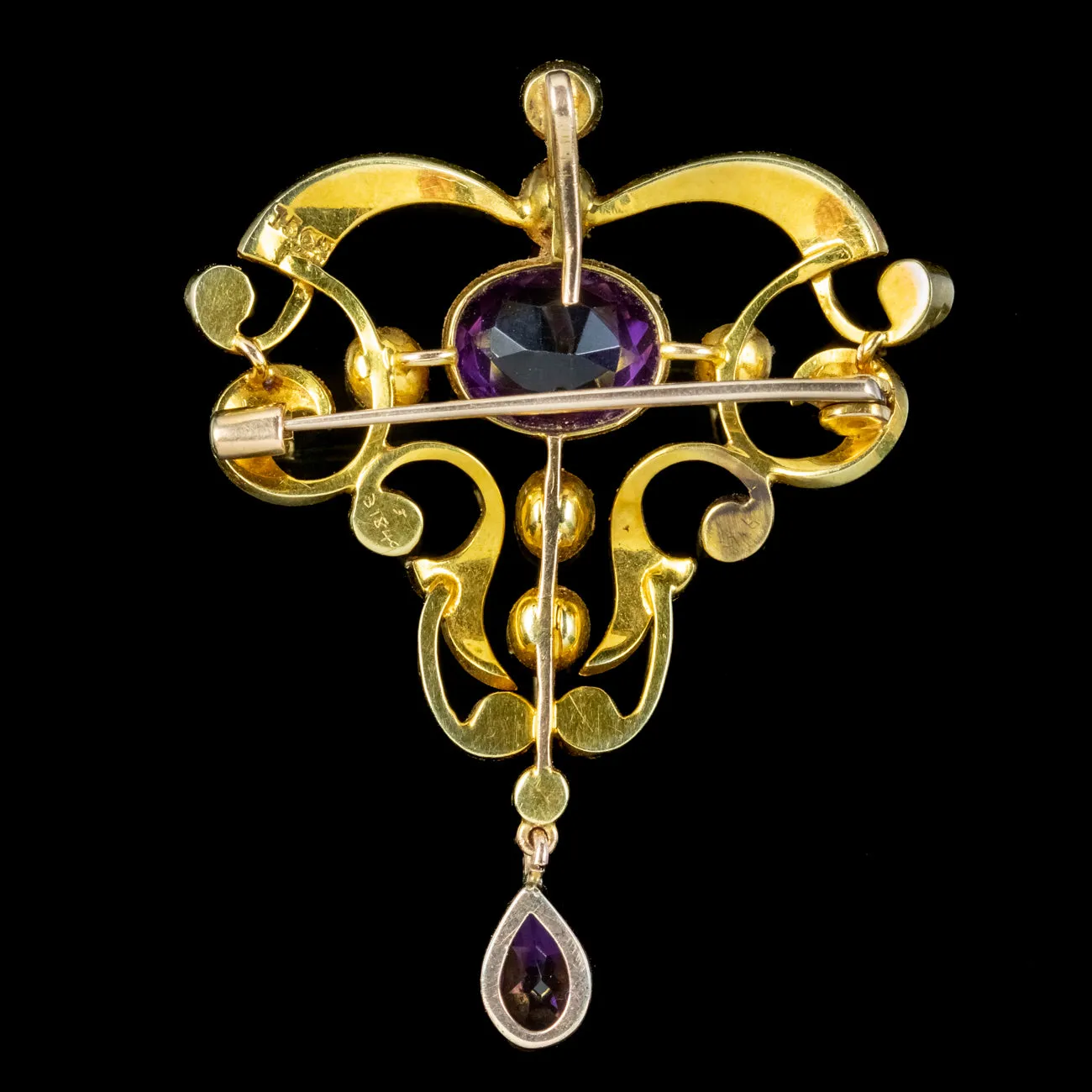 Antique Victorian Amethyst Pearl Brooch 15ct Gold