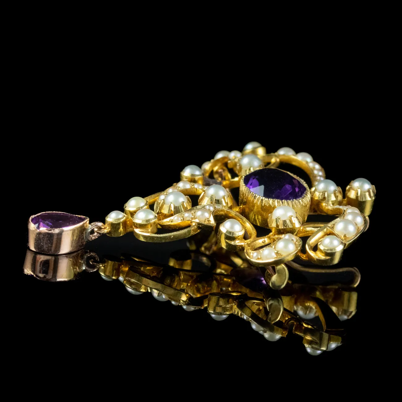 Antique Victorian Amethyst Pearl Brooch 15ct Gold