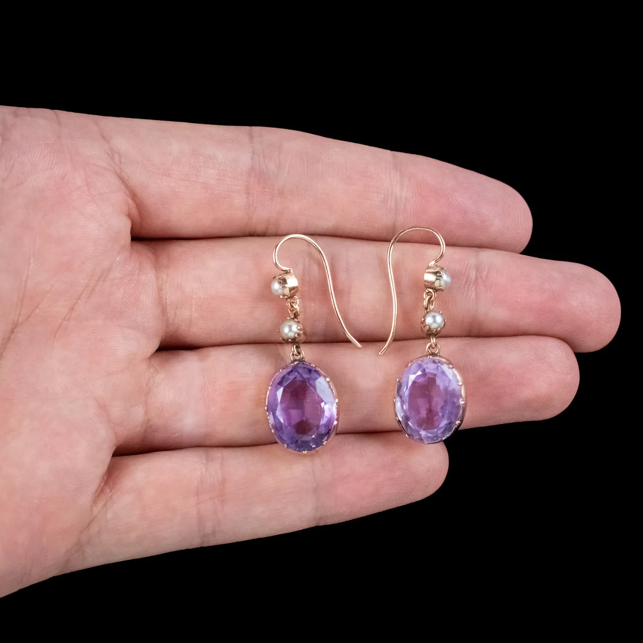 Antique Victorian Amethyst Pearl Drop Earrings 7.2ct Amethysts