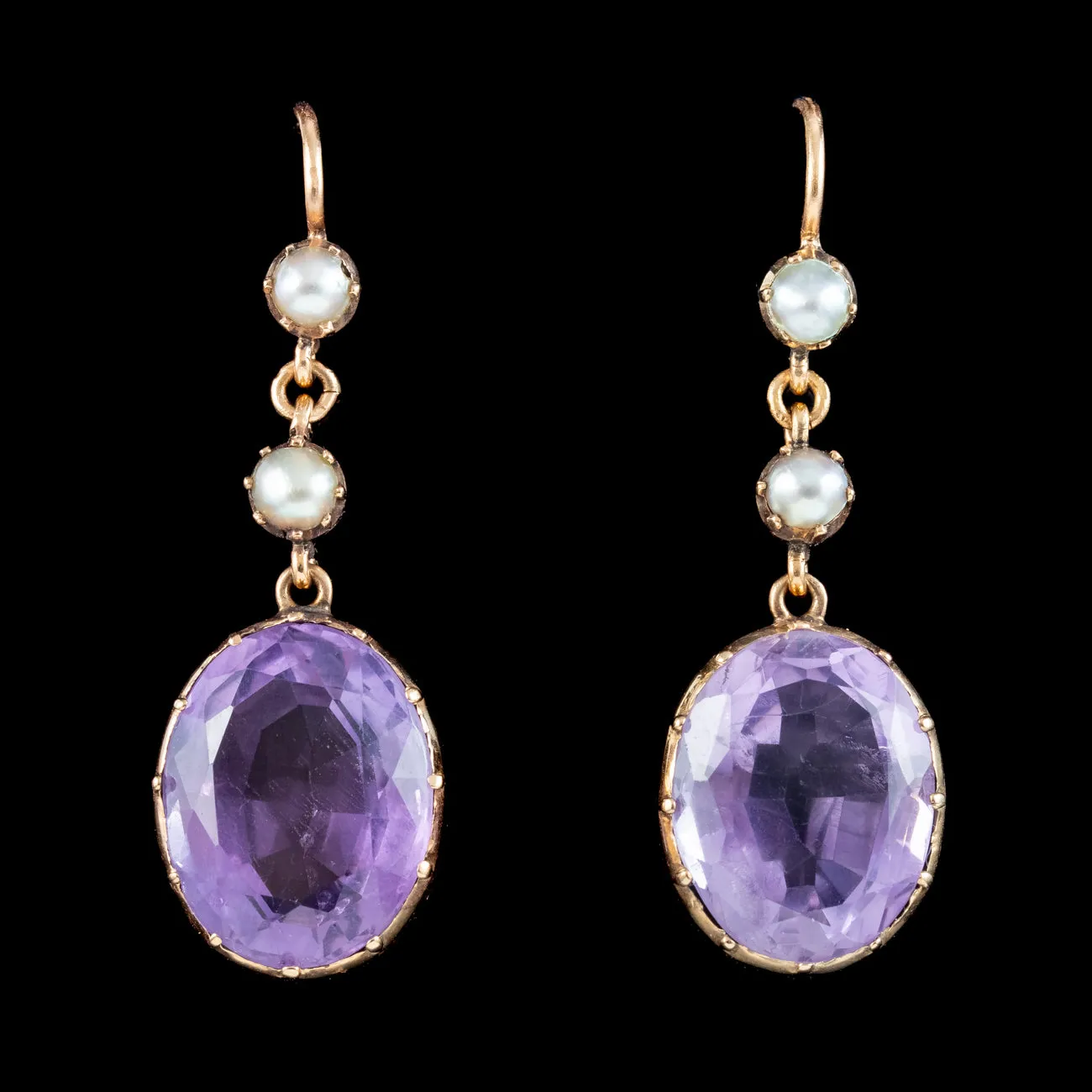 Antique Victorian Amethyst Pearl Drop Earrings 7.2ct Amethysts
