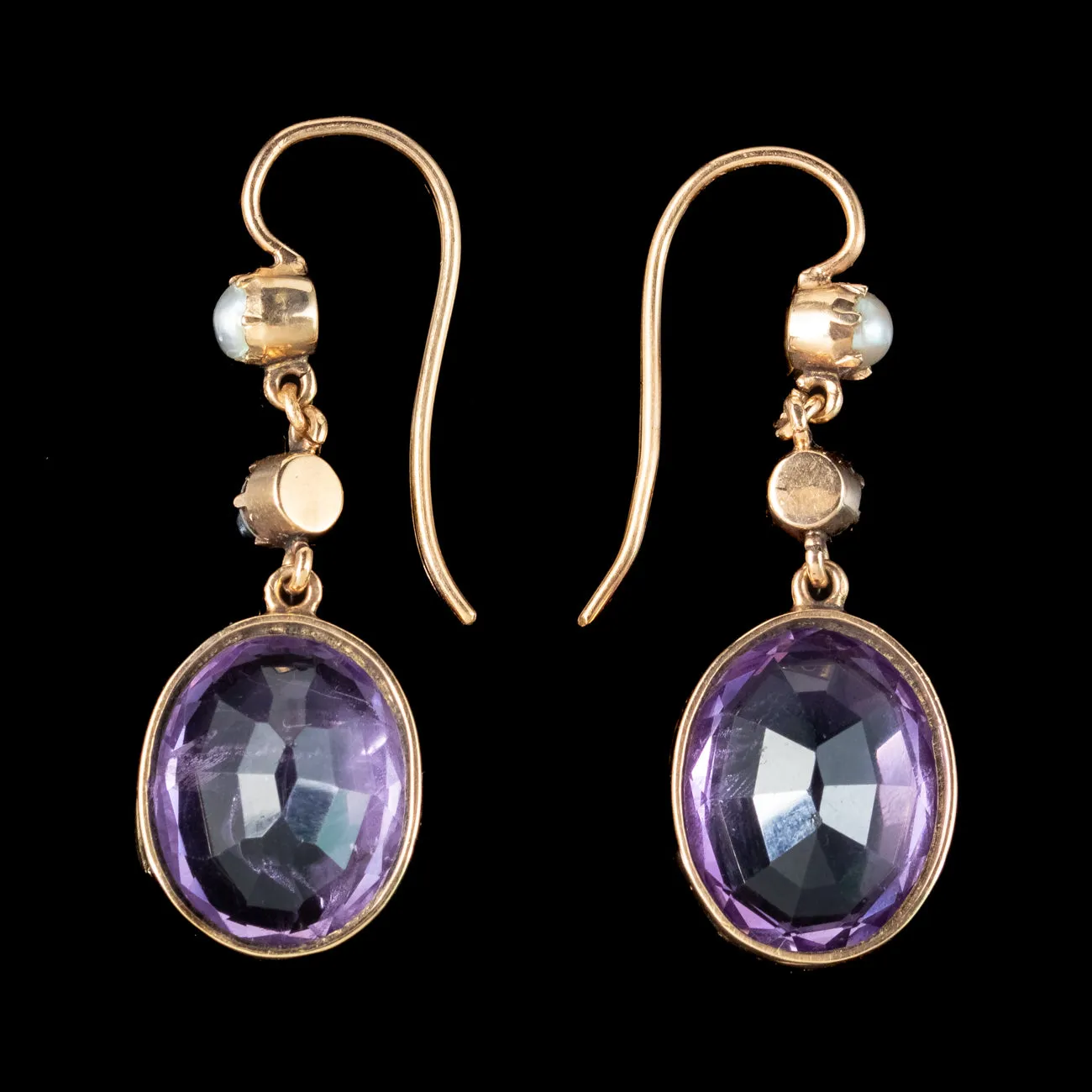 Antique Victorian Amethyst Pearl Drop Earrings 7.2ct Amethysts