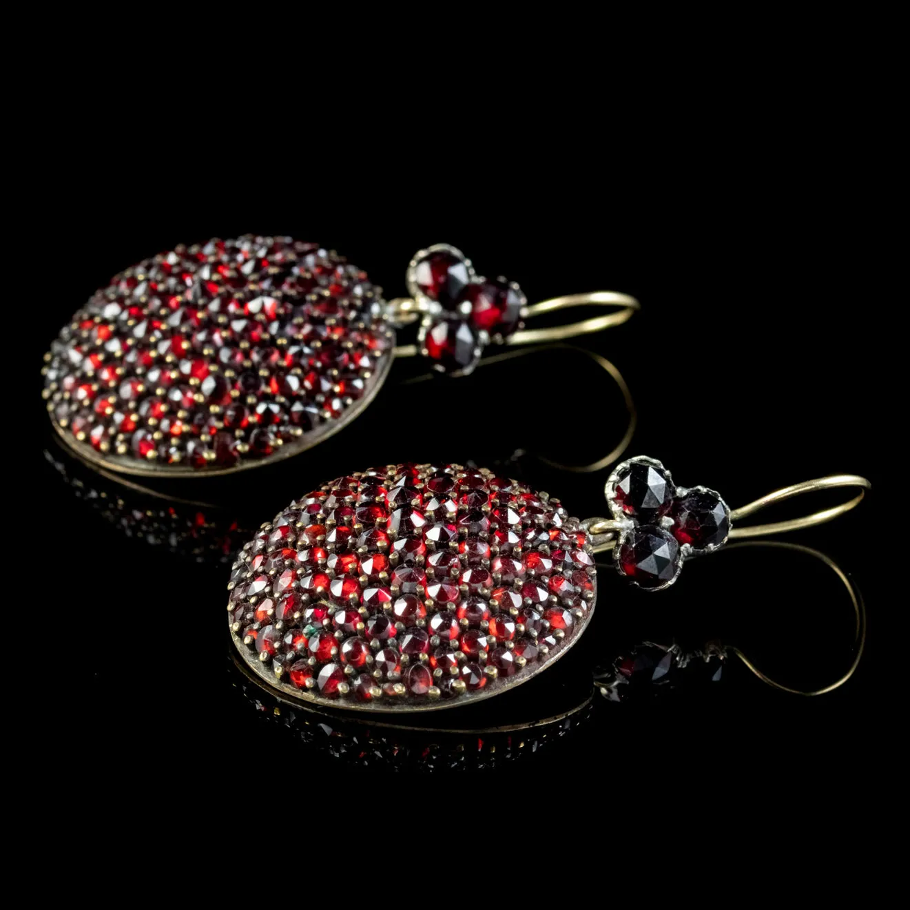 Antique Victorian Garnet Boule Drop Earrings 9ct Gold Circa 1880