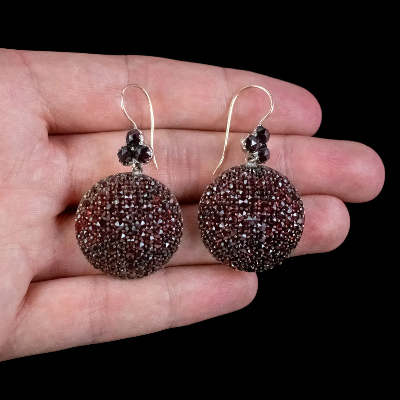 Antique Victorian Garnet Boule Drop Earrings 9ct Gold Circa 1880