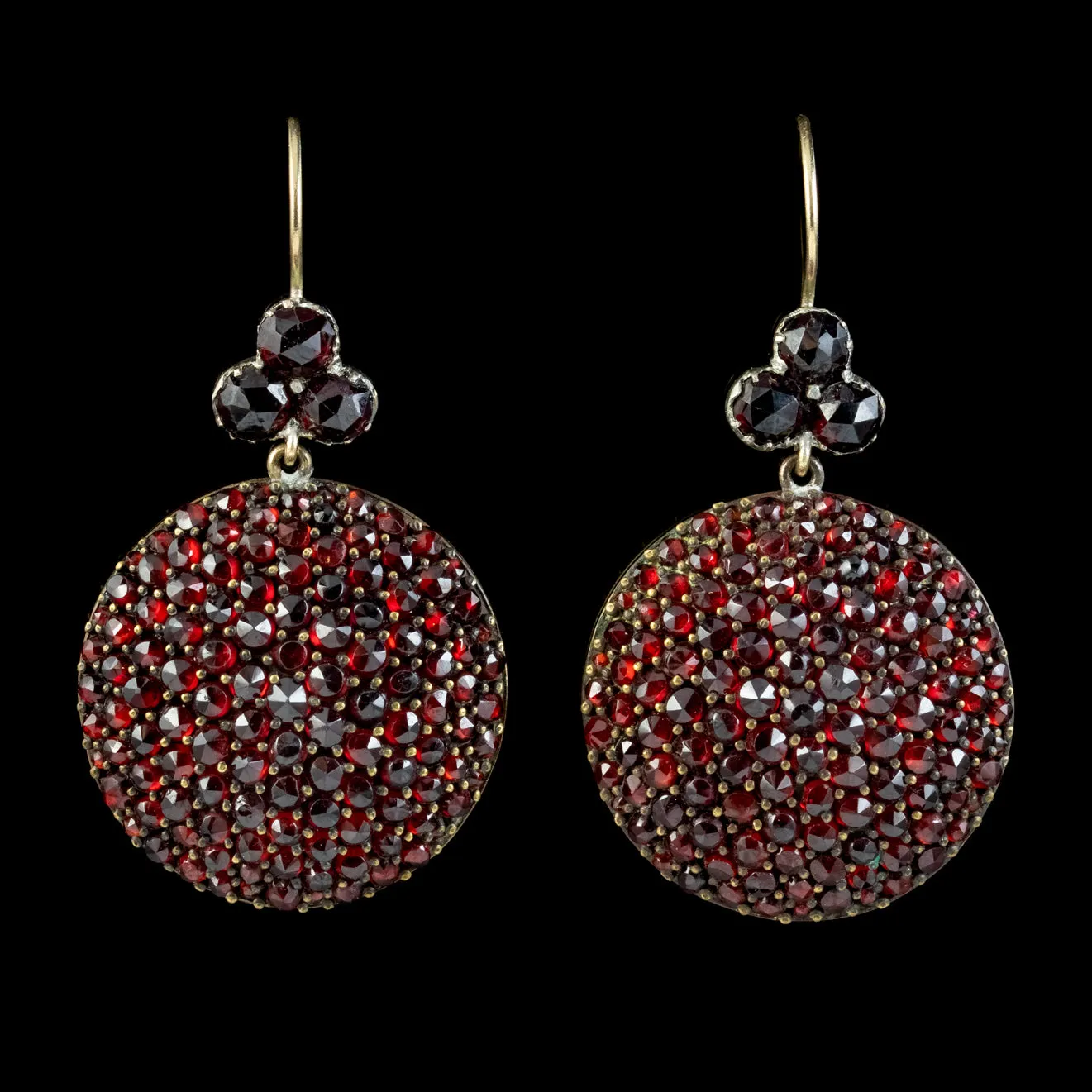 Antique Victorian Garnet Boule Drop Earrings 9ct Gold Circa 1880