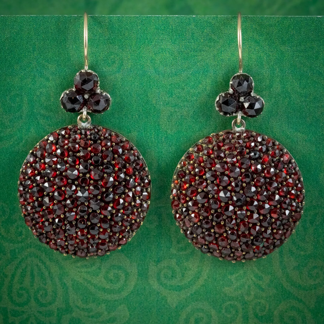 Antique Victorian Garnet Boule Drop Earrings 9ct Gold Circa 1880
