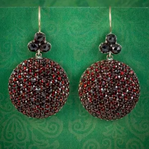 Antique Victorian Garnet Boule Drop Earrings 9ct Gold Circa 1880