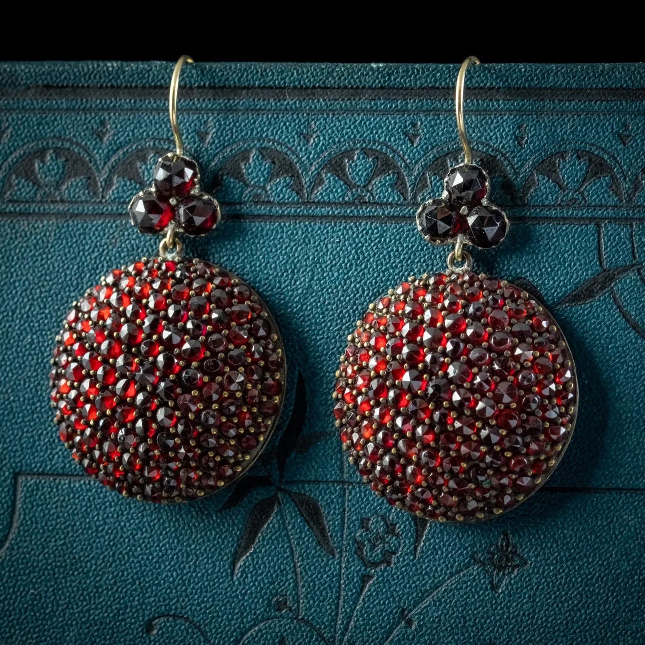 Antique Victorian Garnet Boule Drop Earrings 9ct Gold Circa 1880