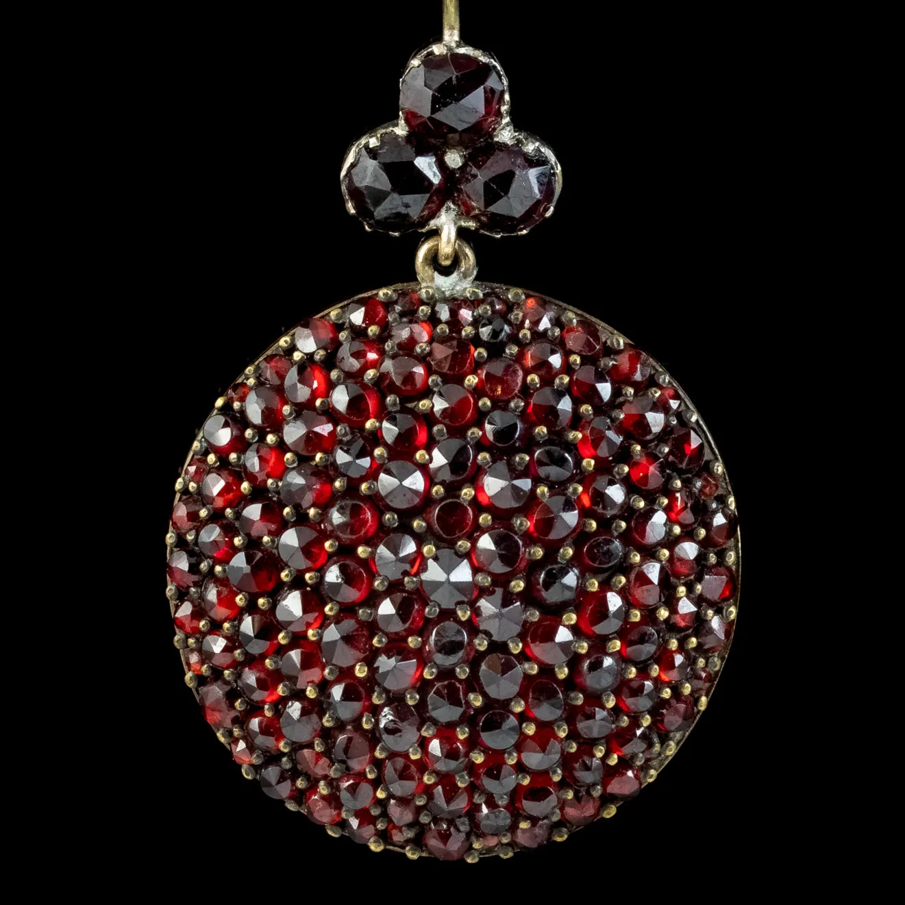 Antique Victorian Garnet Boule Drop Earrings 9ct Gold Circa 1880
