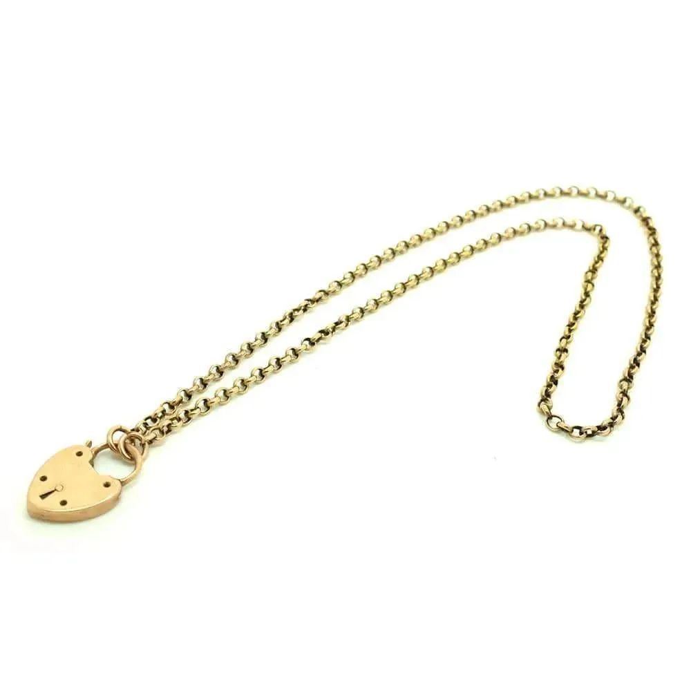 Antique Victorian Heart Padlock 9ct Rose Gold Chain Necklace