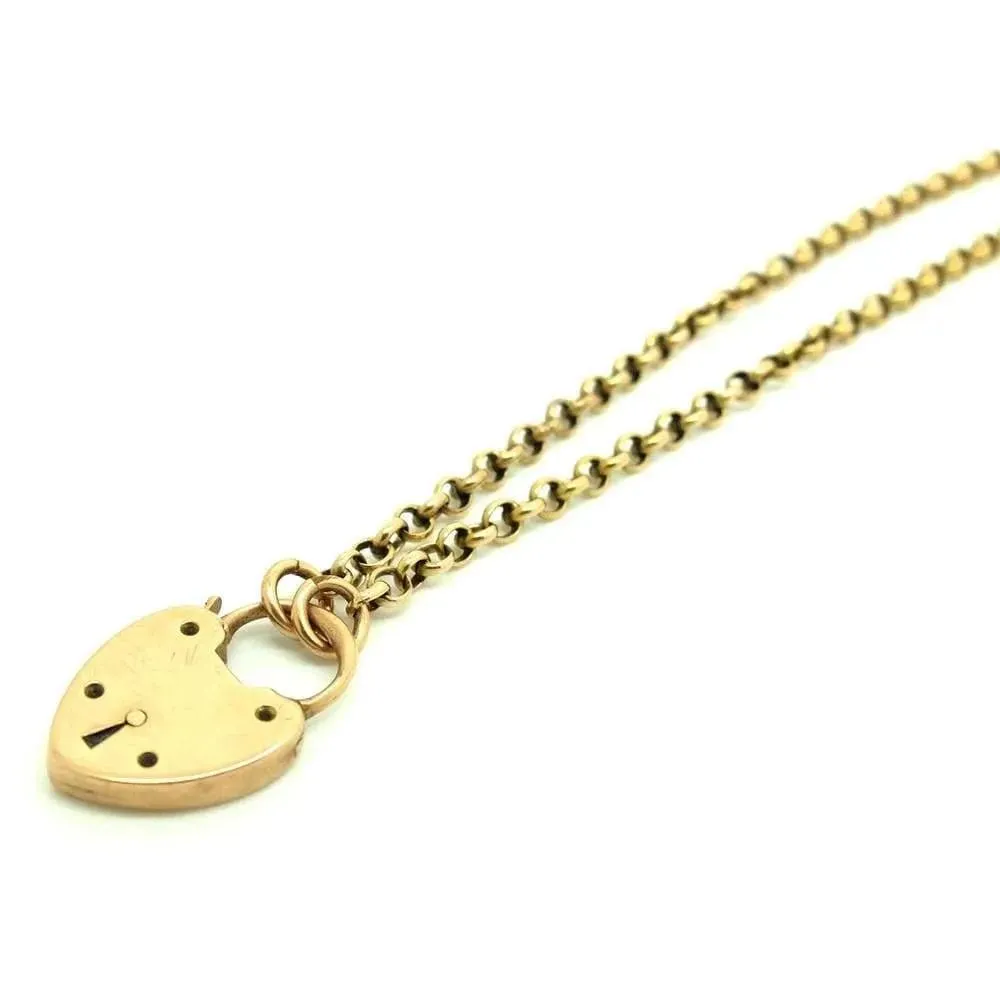 Antique Victorian Heart Padlock 9ct Rose Gold Chain Necklace