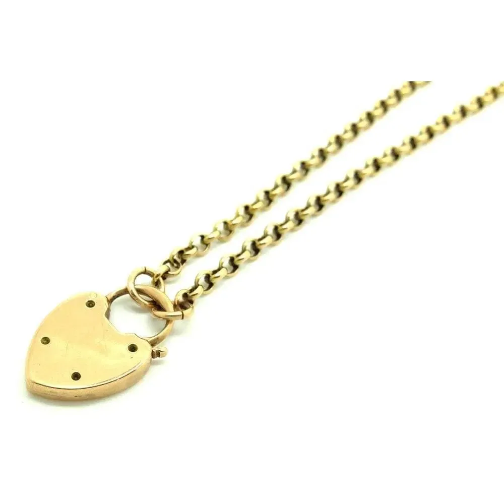 Antique Victorian Heart Padlock 9ct Rose Gold Chain Necklace