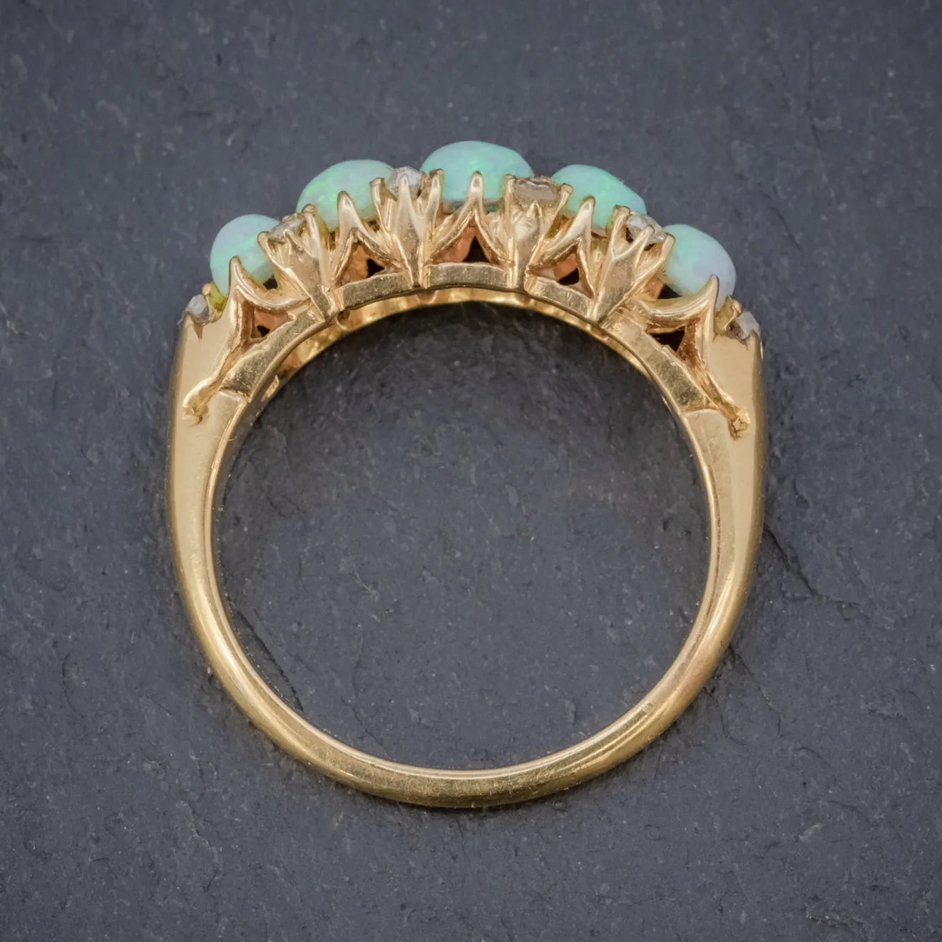 Antique Victorian Opal Diamond Ring 18Ct Gold Circa 1880 Boxed