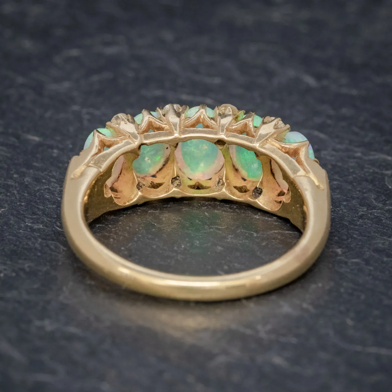 Antique Victorian Opal Diamond Ring 18Ct Gold Circa 1880 Boxed