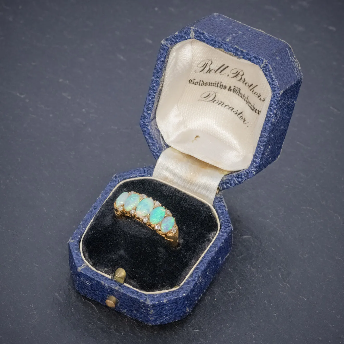 Antique Victorian Opal Diamond Ring 18Ct Gold Circa 1880 Boxed