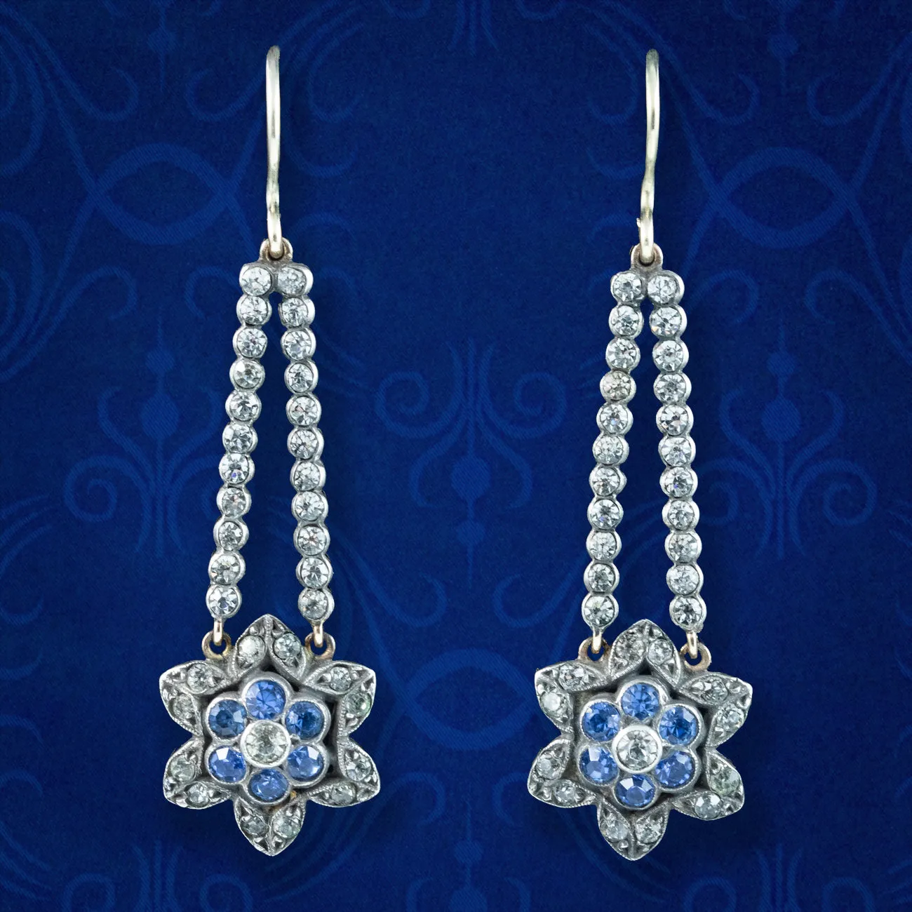 Antique Victorian Paste Flower Drop Earrings Gold Wires