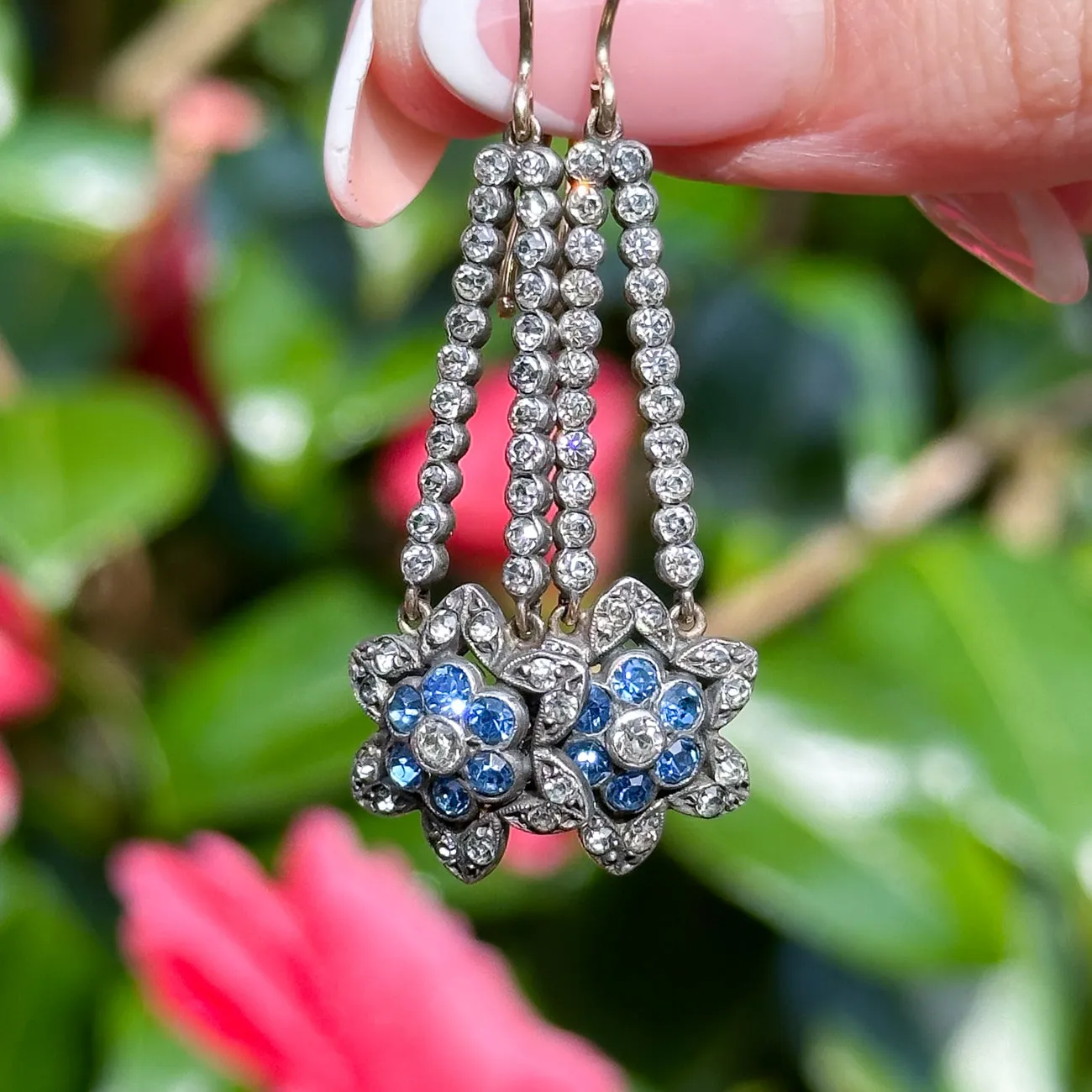 Antique Victorian Paste Flower Drop Earrings Gold Wires