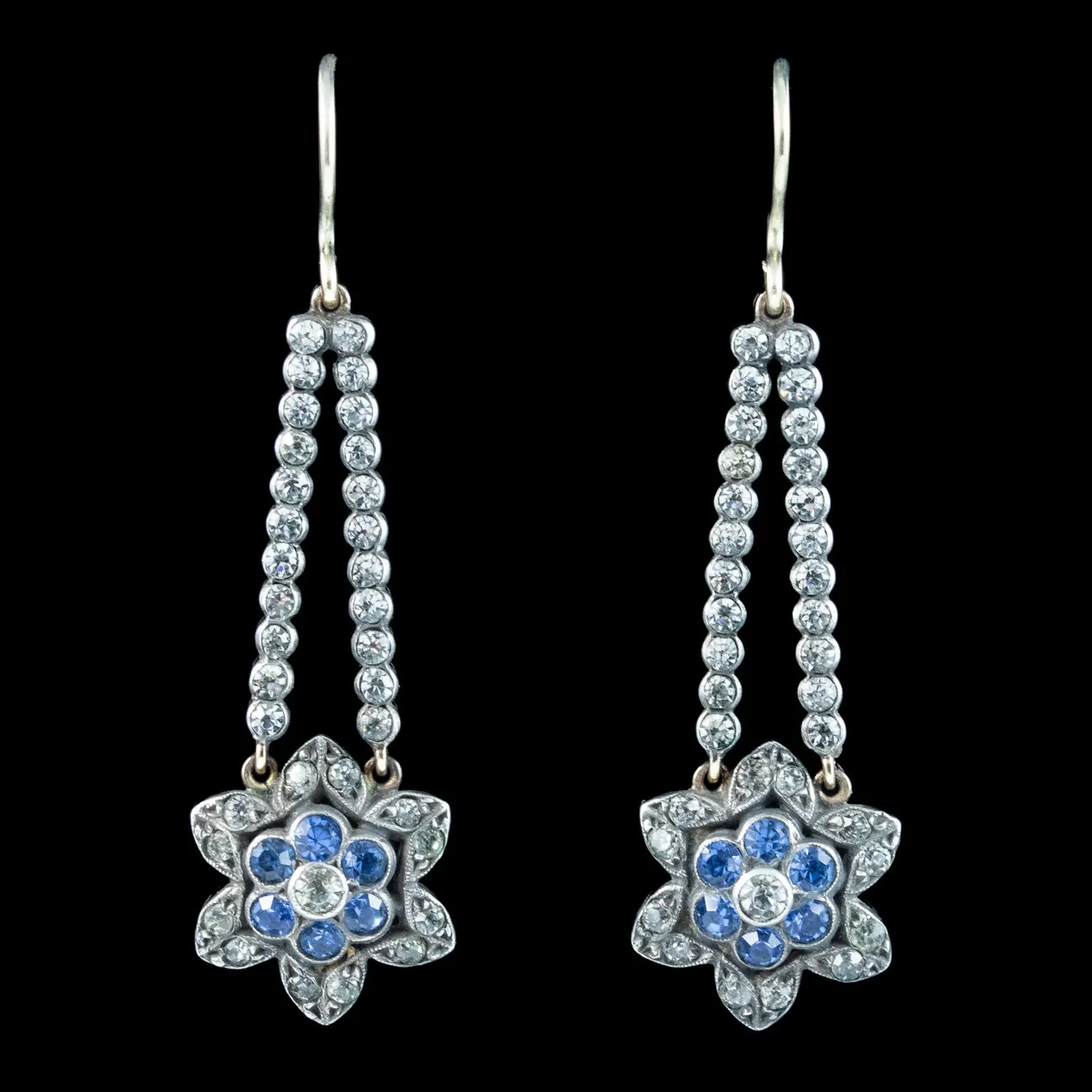 Antique Victorian Paste Flower Drop Earrings Gold Wires