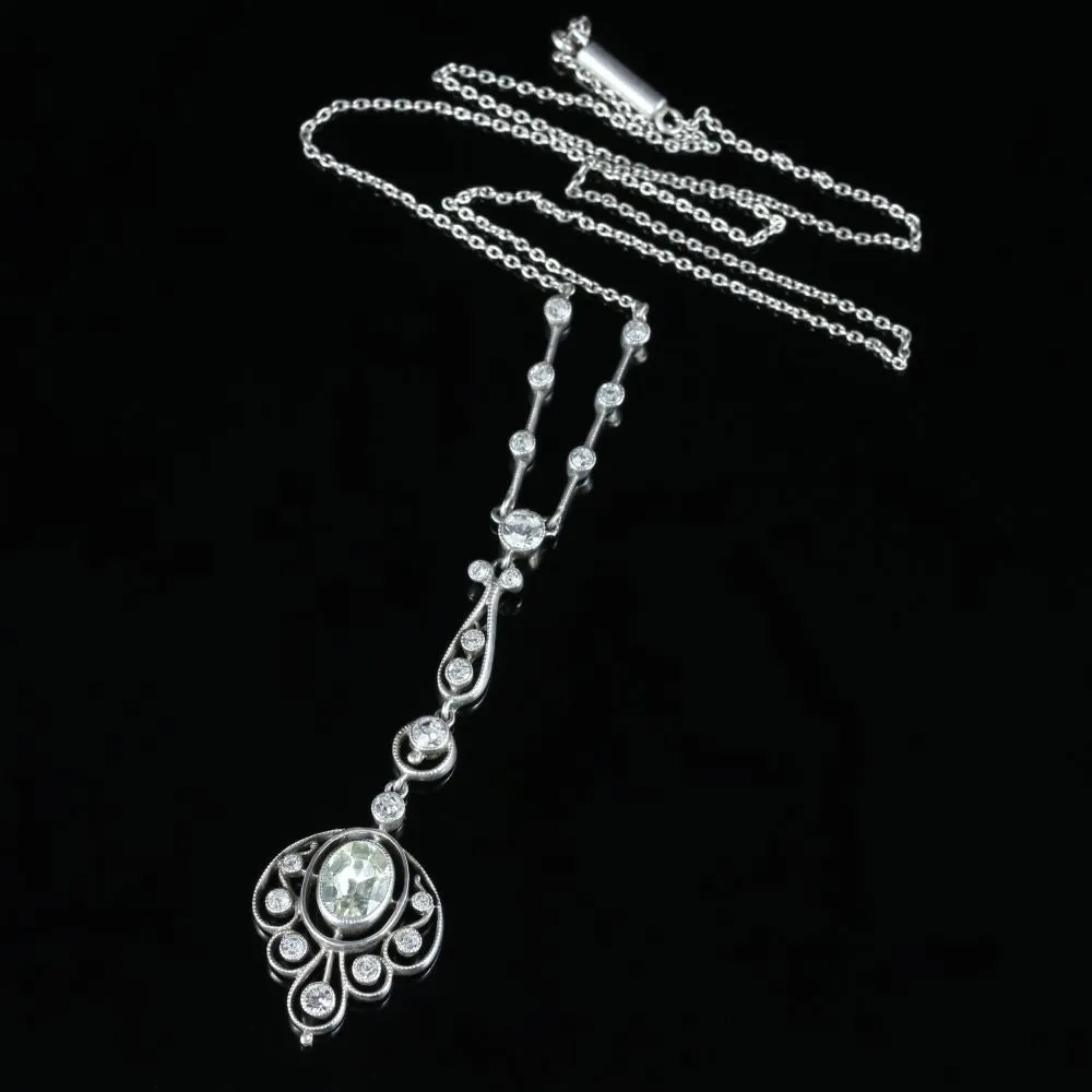 Antique Victorian Paste Silver Pendant Necklace Circa 1900