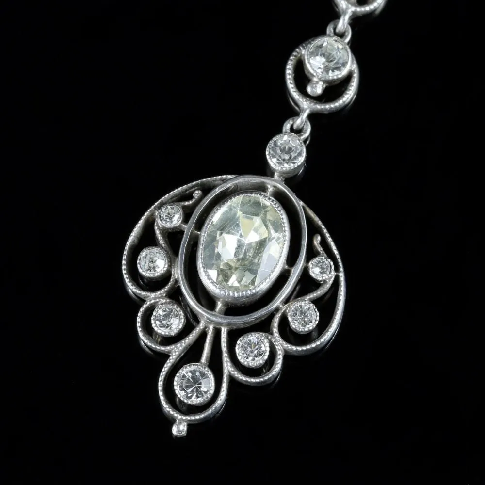 Antique Victorian Paste Silver Pendant Necklace Circa 1900